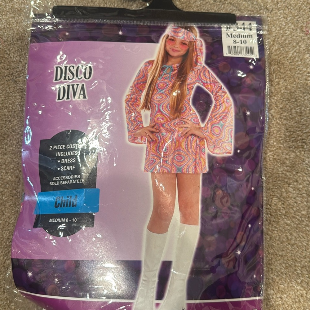 Halloween Costume Disco Diva, Girls Size M 8-10